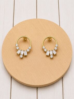 Gold Crystal Hoop Drop Earrings - Elegant Women Jewelry